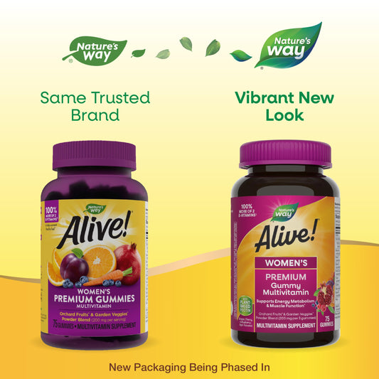 Comparación del antiguo y nuevo empaque de Alive! Gummy Mujeres