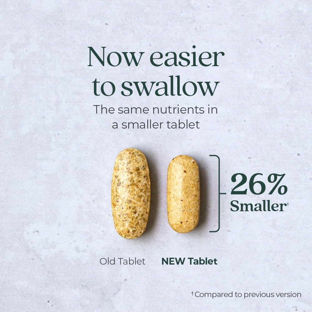 Comparación de tabletas multivitamínicas, 26% más pequeñas y fáciles de tragar