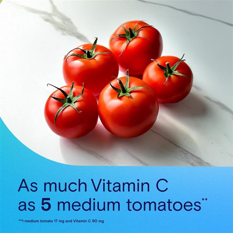 Comparación de vitamina C con frutas naturales.