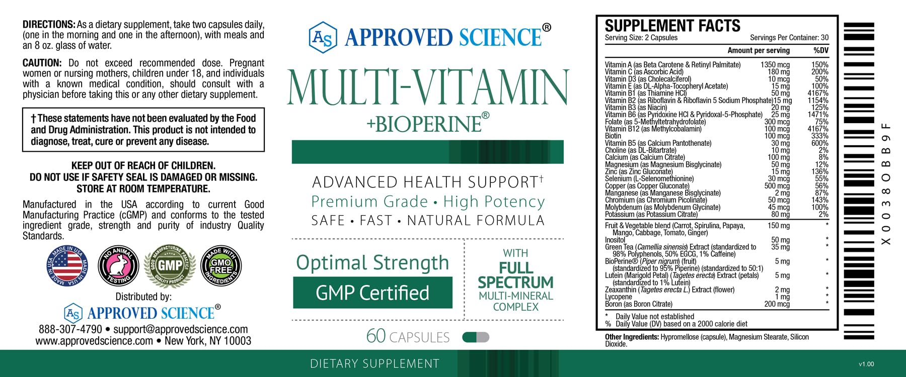 Complejo multimineral en multivitamina Approved Science.