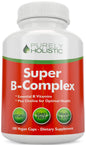 Botella de complejo vitamina B Purely Holistic 180 cápsulas veganas