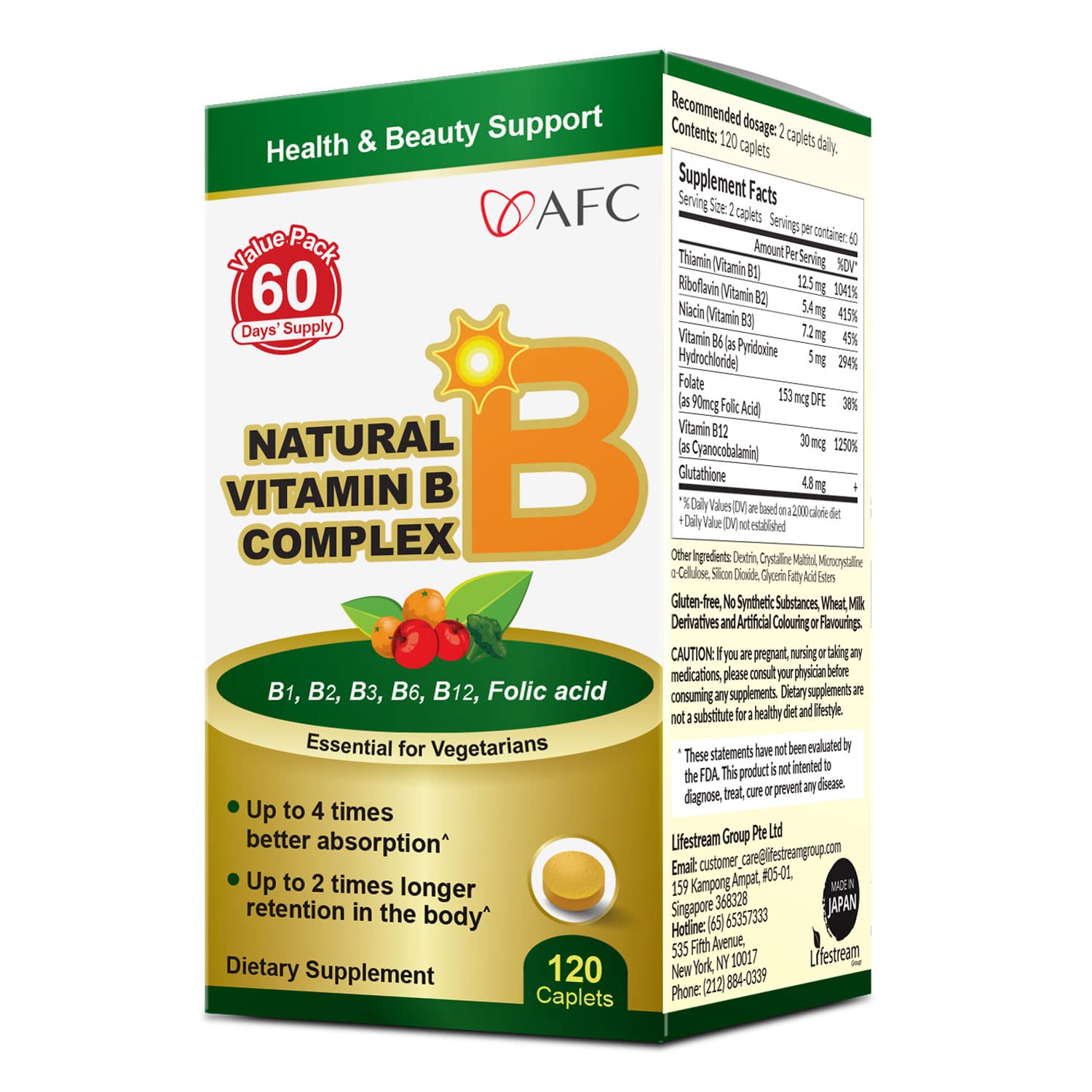 Frasco de complejo de vitamina B natural AFC Japón con glutatión