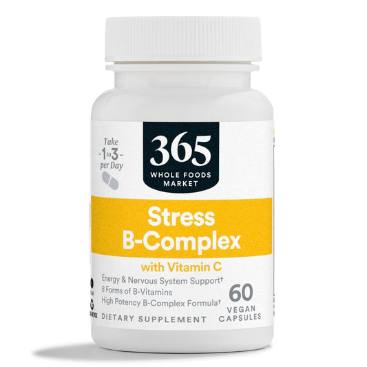Frasco del complejo de vitaminas B 365 Whole Foods con vitamina C