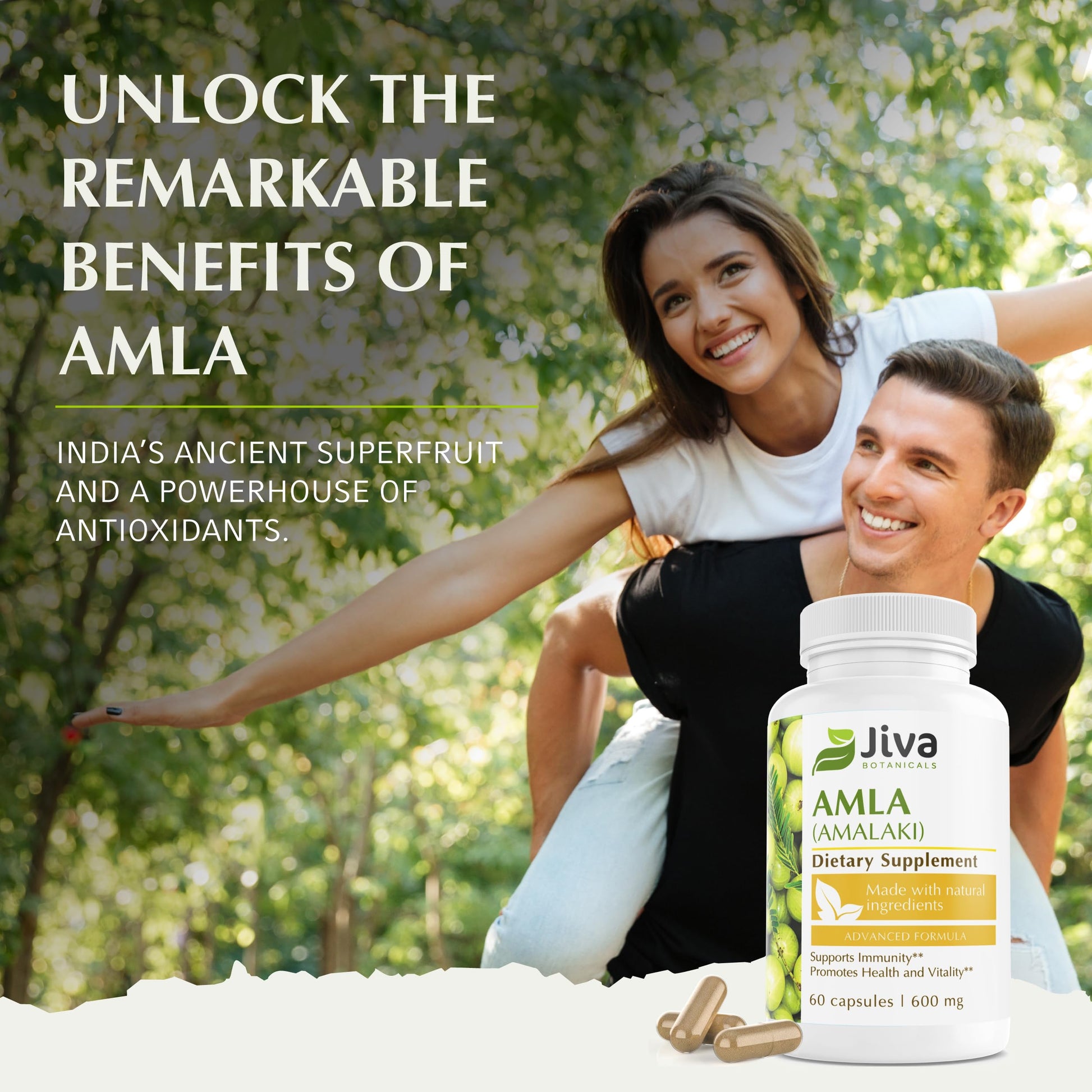 Complemento natural Jiva Botanicals amla en cápsulas veganas