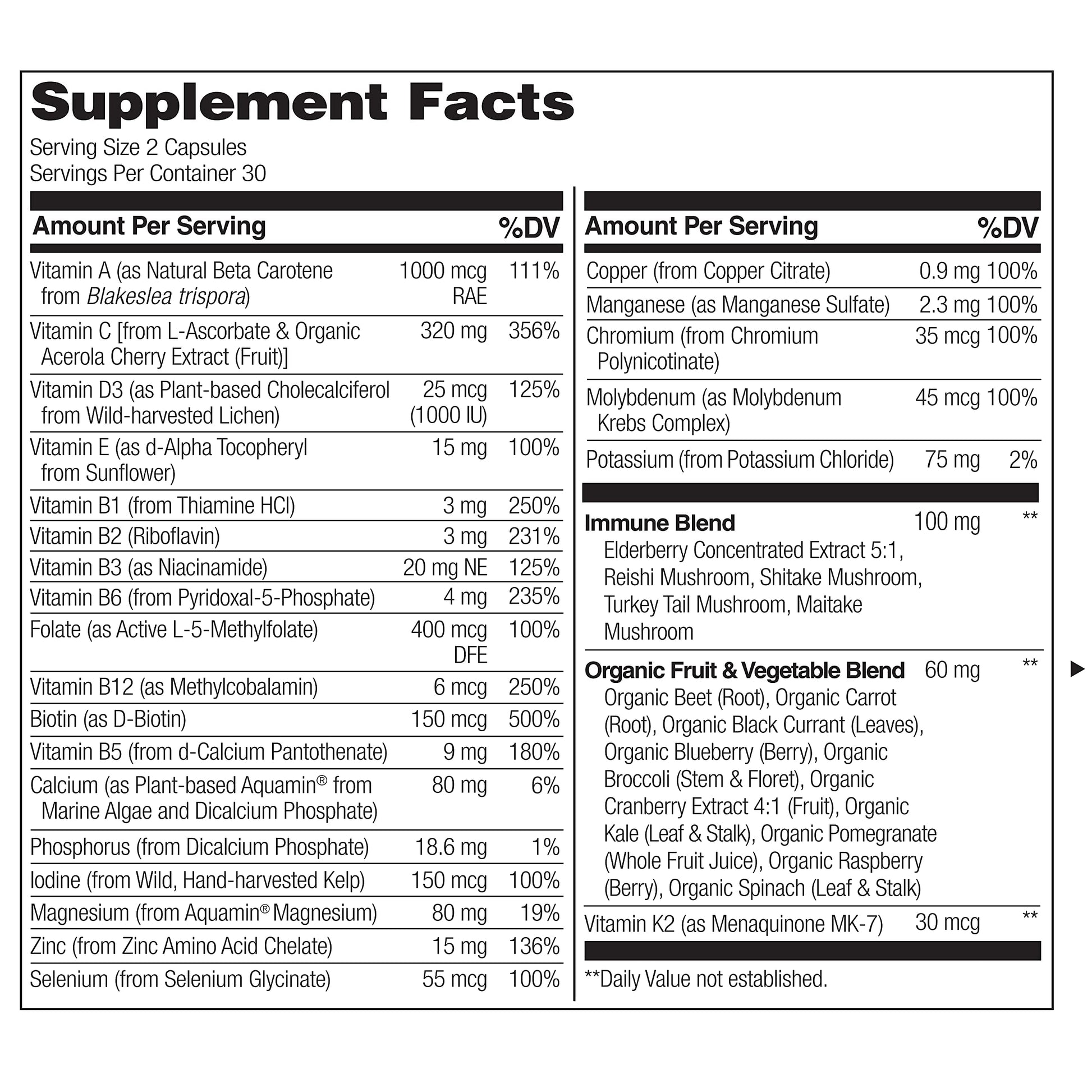 Componentes Multivitamínico NATURELO para Salud Inmunológica