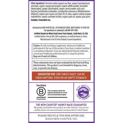 Lista de componentes nutricionales de multivitamínico masculino