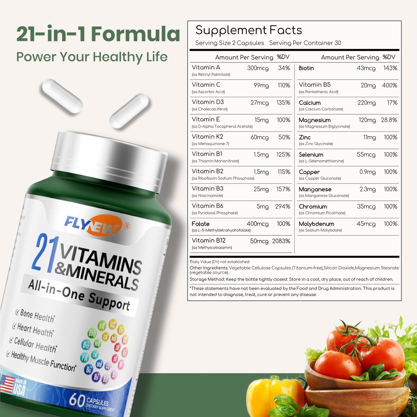 Composición completa con 21 ingredientes esenciales