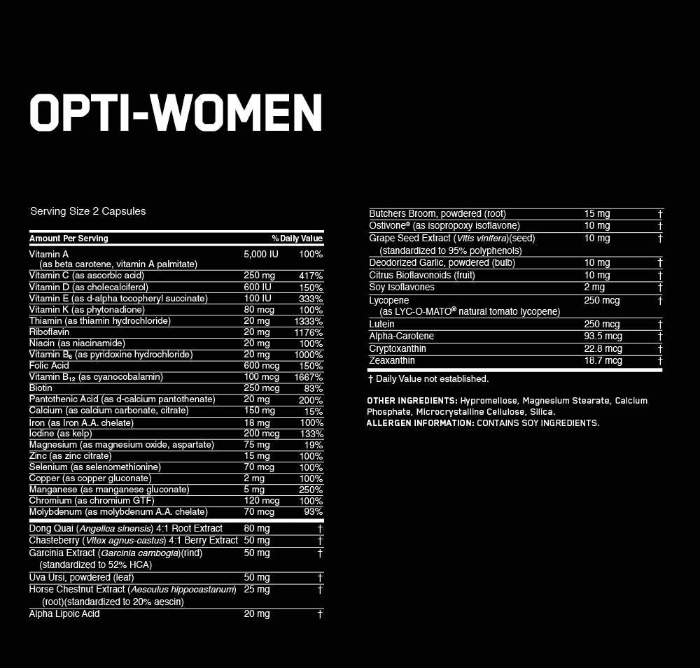 Composición nutricional del Opti-Women