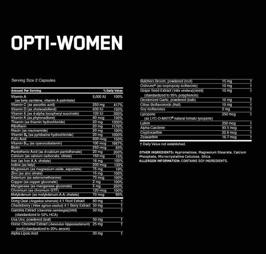 Composición nutricional del Opti-Women