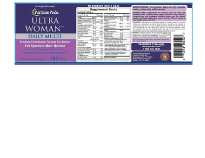 Composición nutricional Puritan's Pride Ultra Woman