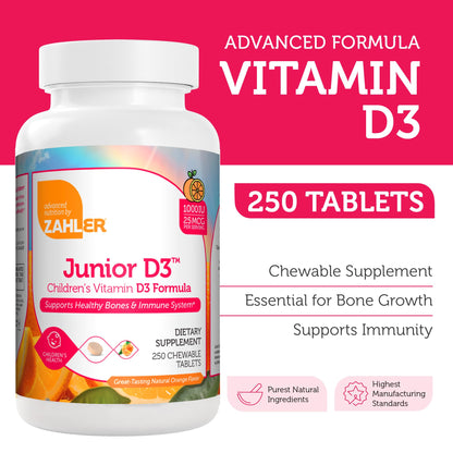 Comprimido masticable vitamina D3 Zahler Junior para niños