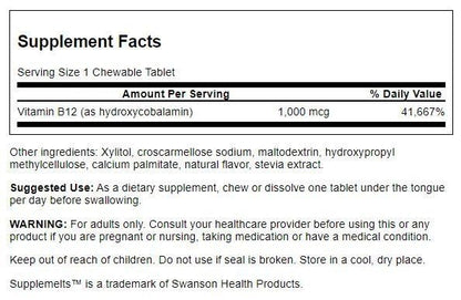 Comprimidos masticables vitamina b12 Swanson