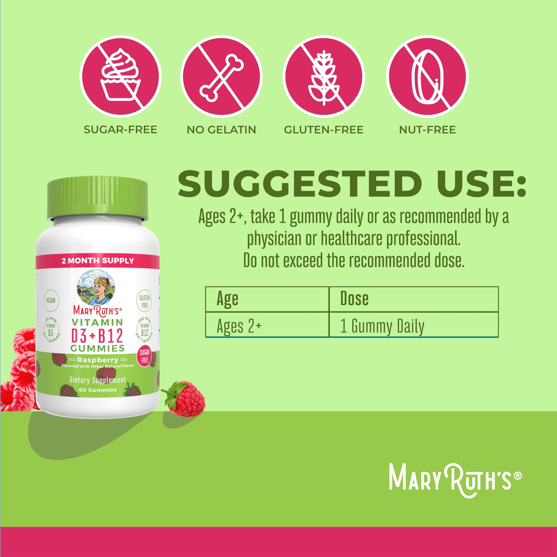 Conjunto gomitas vitamina D y B12 MaryRuth Organics sin azúcar