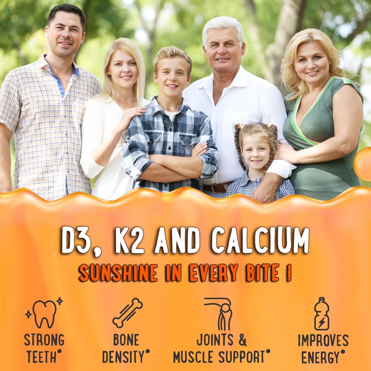 Conjunto gomitas vitamina d3 k2 calcio para huesos y dientes