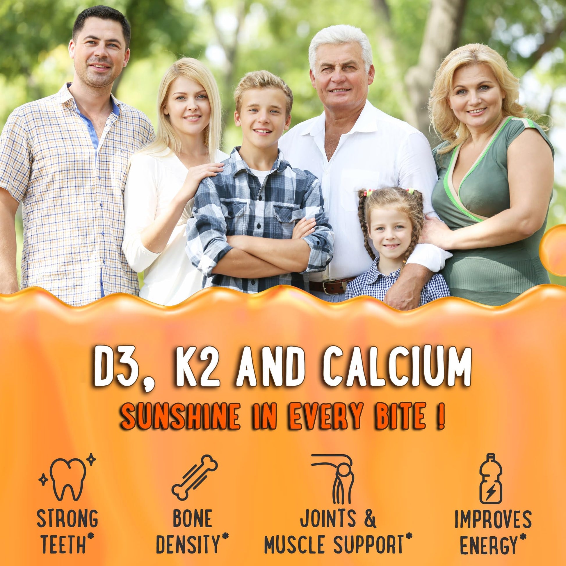 Conjunto gomitas vitamina d3 k2 calcio para huesos y dientes