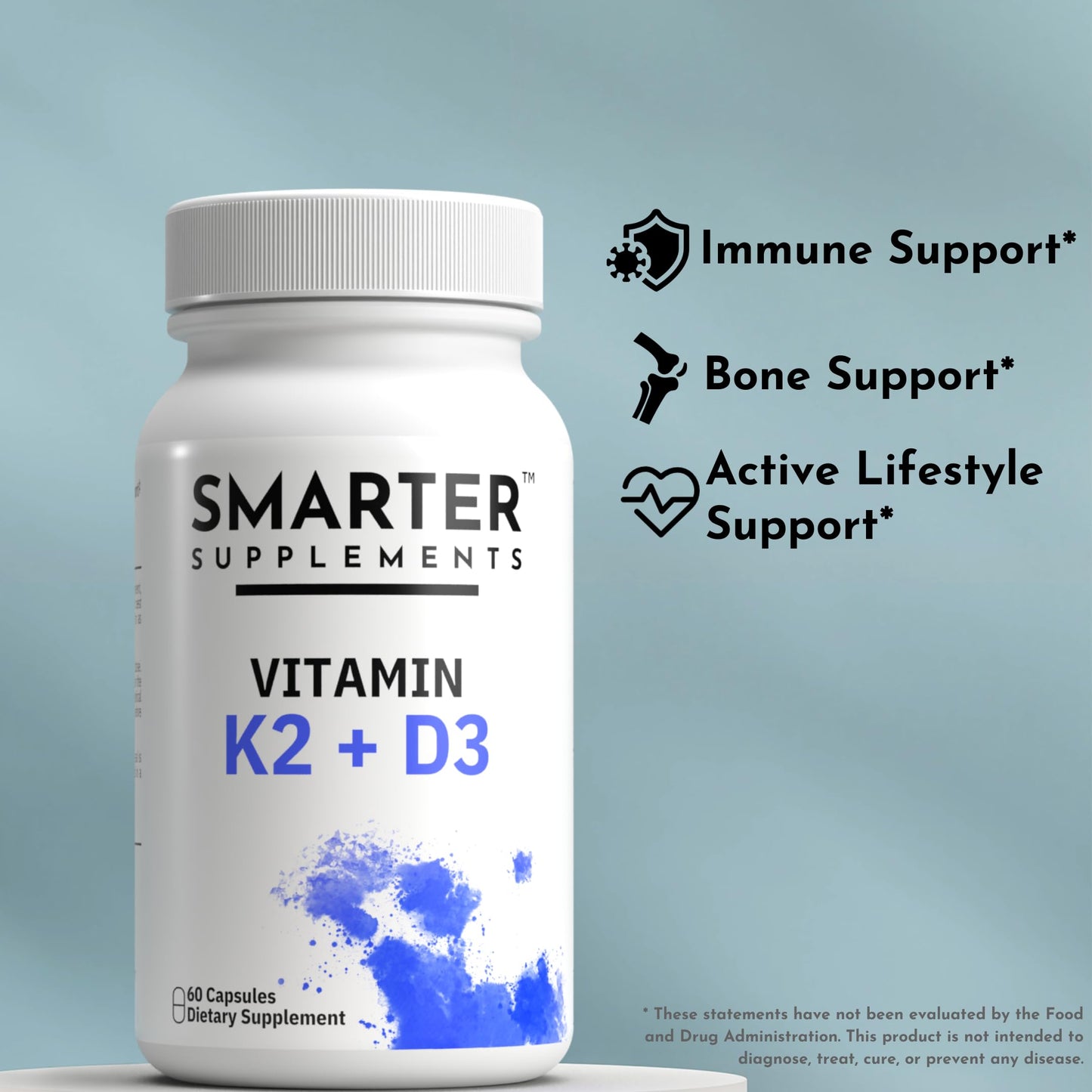 Contenido caja suplemento Smarter Supplements D3 K2 60 cápsulas
