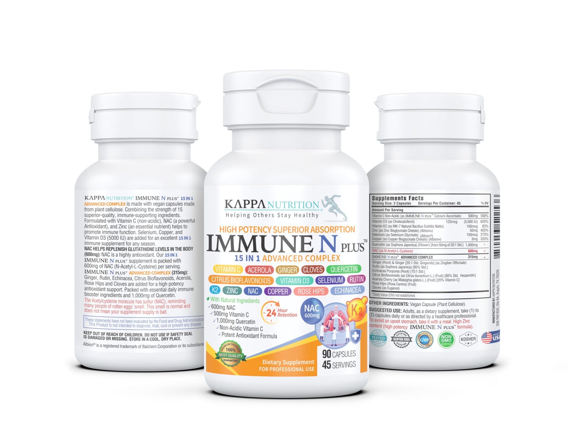 Contenido cápsulas Immune N Plus 15 en 1 sobre fondo blanco