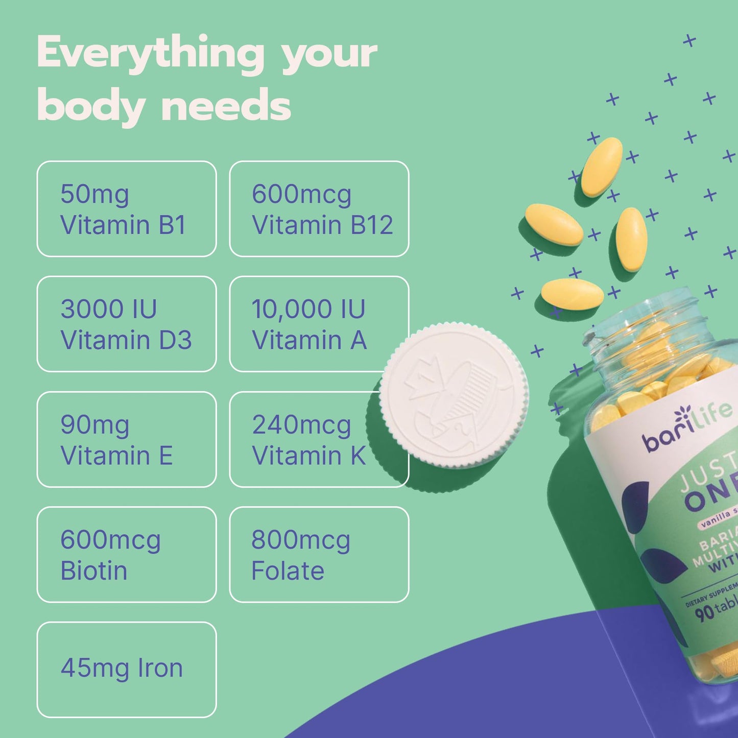 contenido nutricional clave del multivitamínico bariátrico just one