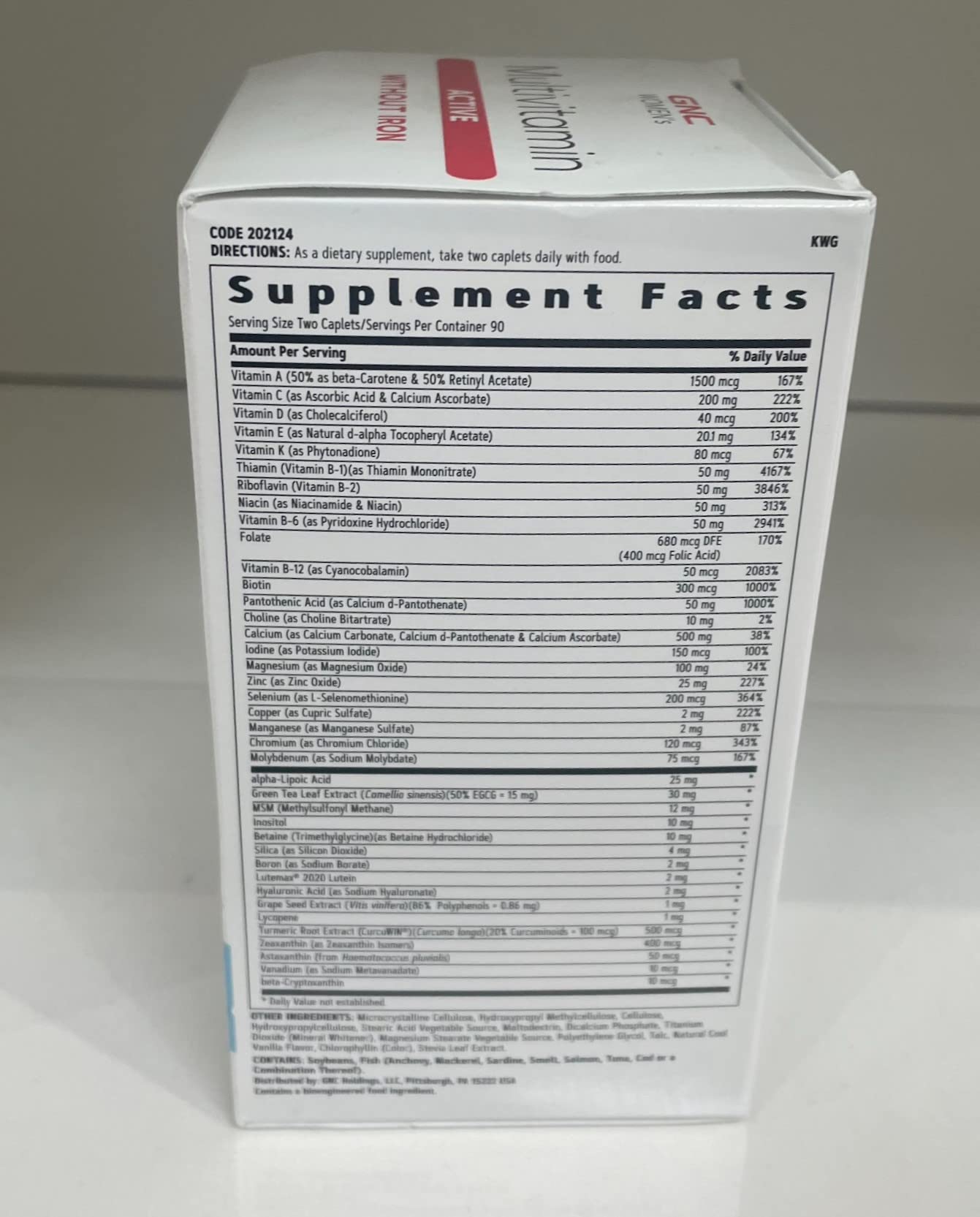 Contenido nutricional GNC multivitamínico