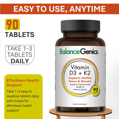 Contenido paquete BalanceGenics vitamina D3 K2 90 tabletas