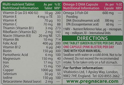Contenidos y cápsulas Omega-3 DHA Vitabiotics para embarazo
