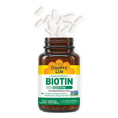 Country Life biotina vegicápsulas suplemento para piel y cabello