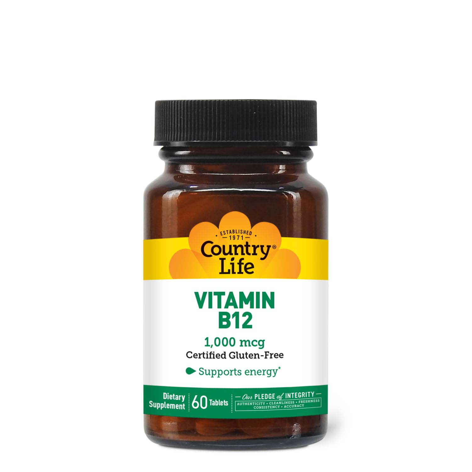 Frasco Country Life suplemento vitamina B12 sin gluten