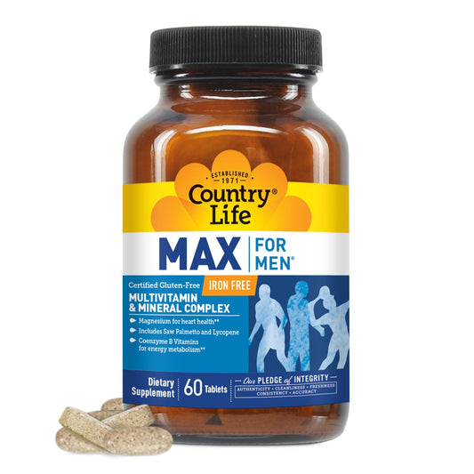 Country Life Max para hombres, multivitamínico sin hierro, 60 tabletas