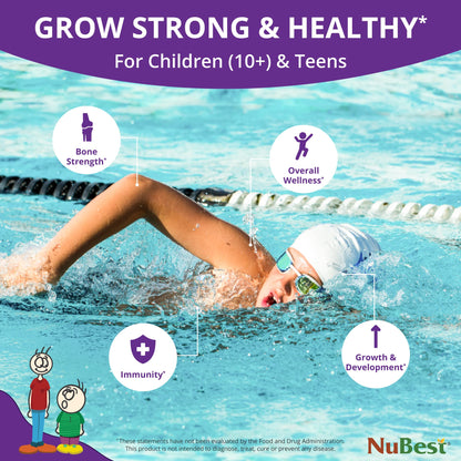 Crecimiento fuerte sano con vitaminas y minerales para niños y adolescentes