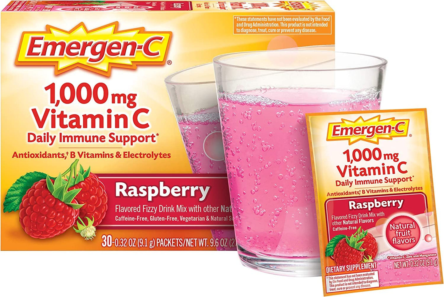 Cuerpo saludable con mezcla efervescente Emergen-C vitamina C sabor frambuesa