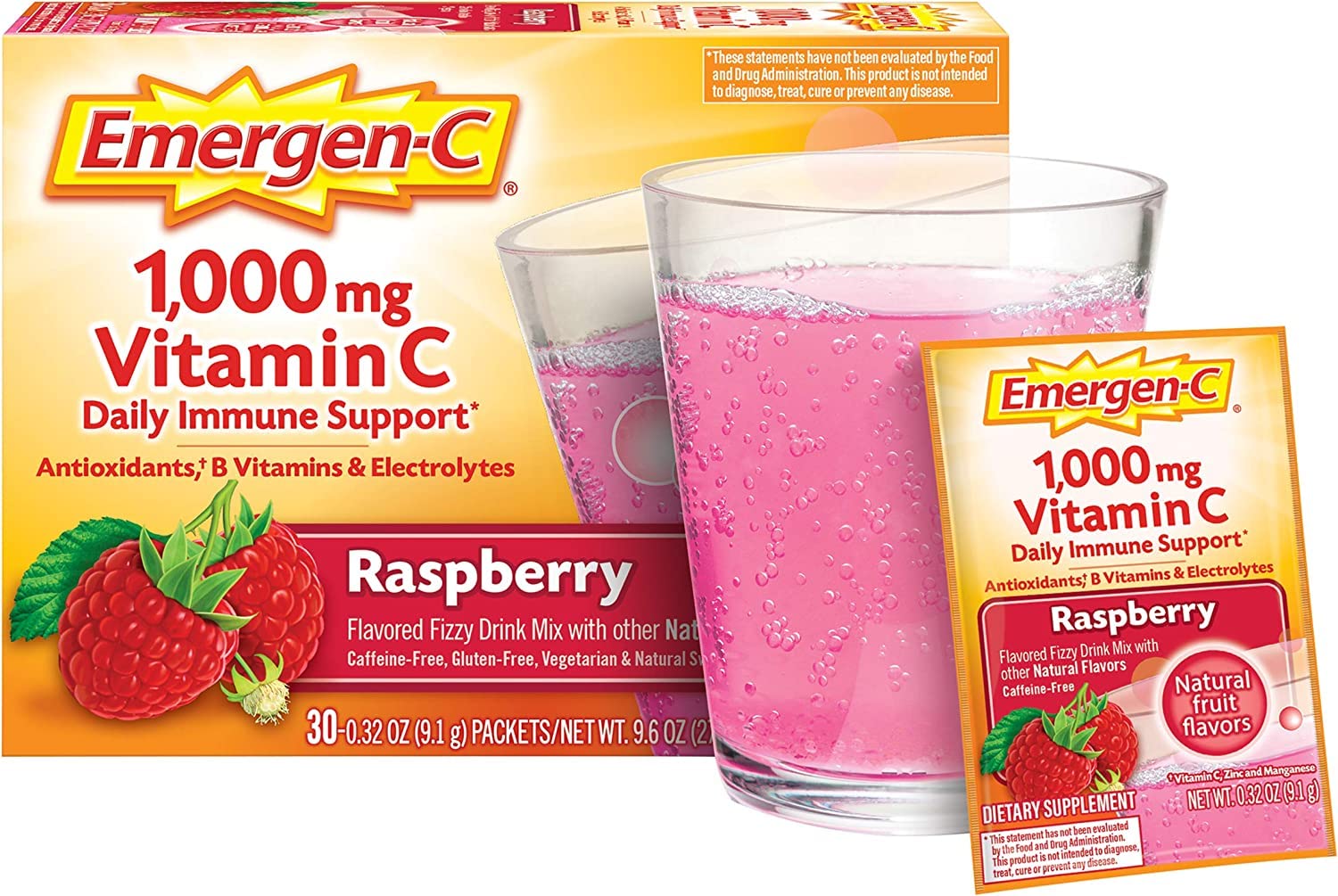 Cuerpo saludable con mezcla efervescente Emergen-C vitamina C sabor frambuesa