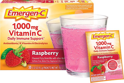 Cuerpo saludable con mezcla efervescente Emergen-C vitamina C sabor frambuesa