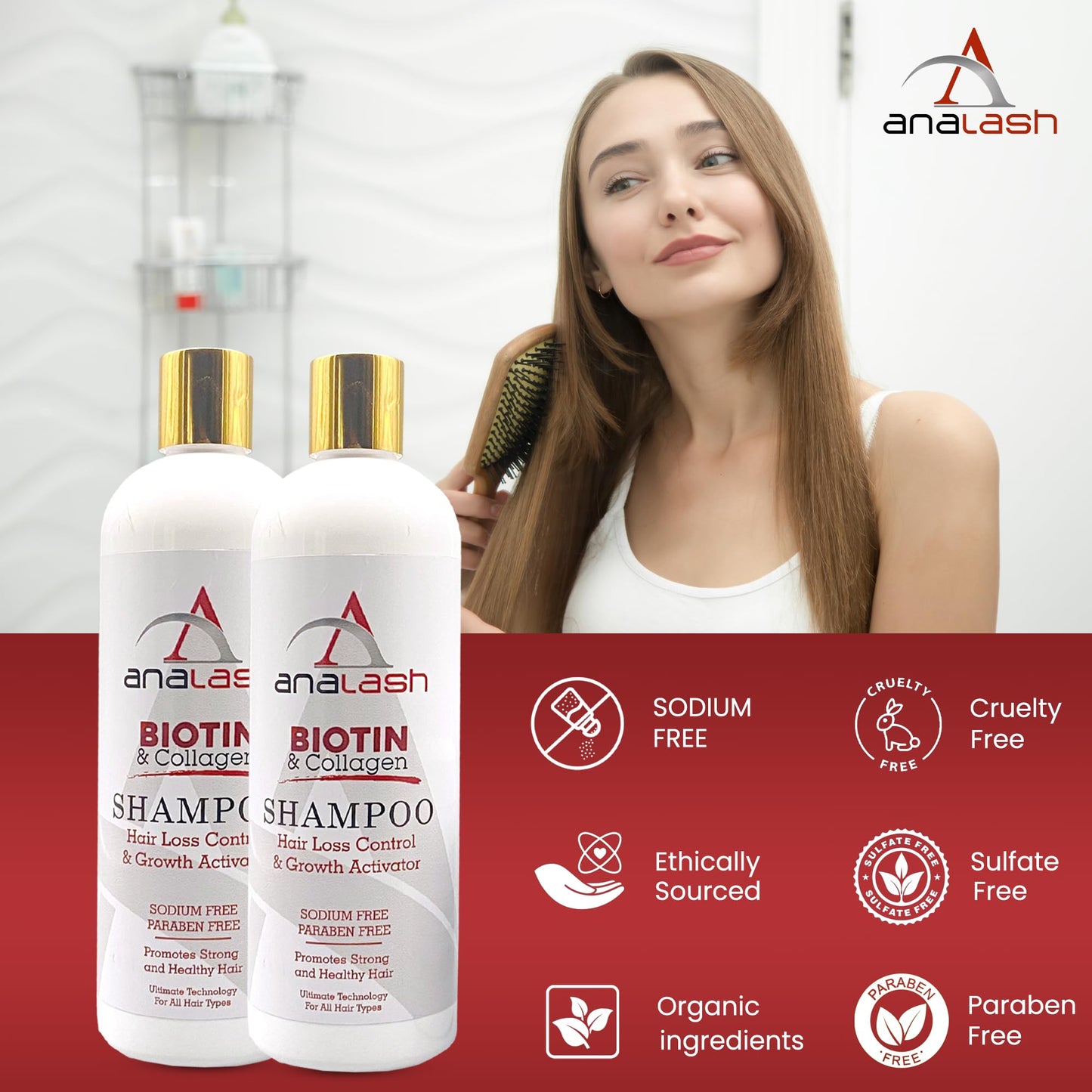 Cuidado diario con champú Analash biotina colágeno