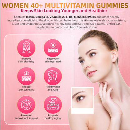 Gomitas multivitamínicas para el cuidado de la piel en mujeres mayores de 40 años.