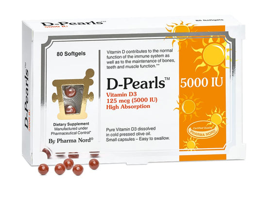 D-Pearls Pharma Nord vitamina D3 5000 IU cápsulas blandas fácil tragar