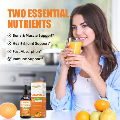 D3 y K2 gotas suplemento líquido HEALOADING para salud huesos