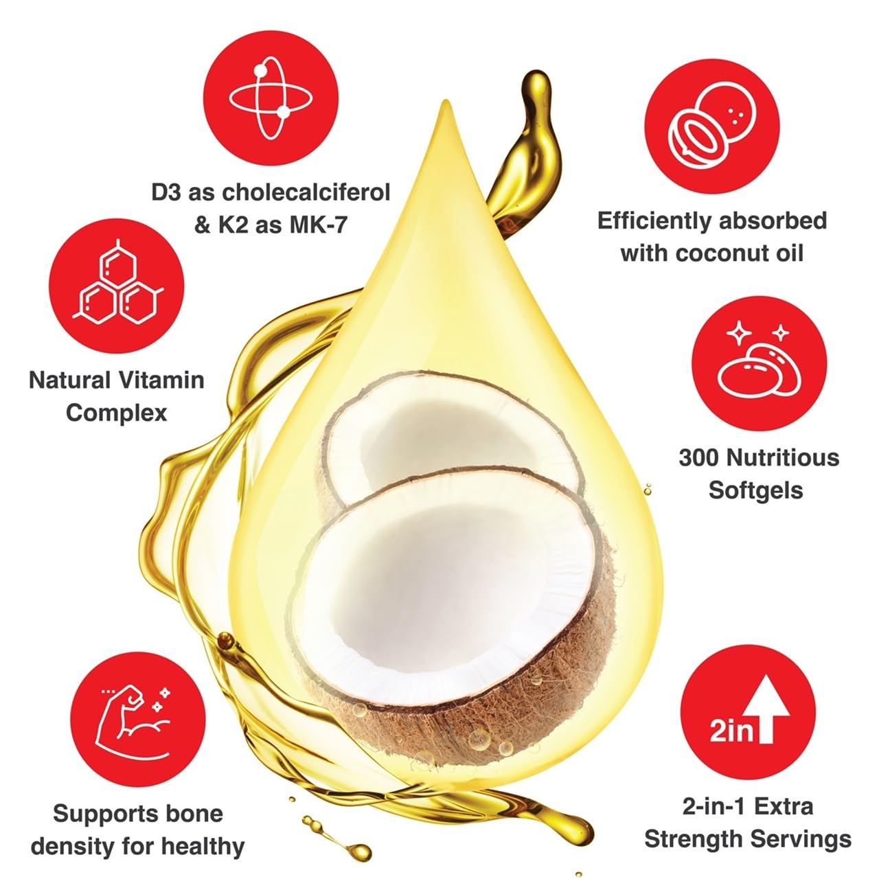 D3 K2 suplemento natural con aceite de coco para absorción superior