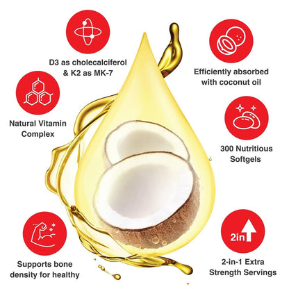 D3 K2 suplemento natural con aceite de coco para absorción superior