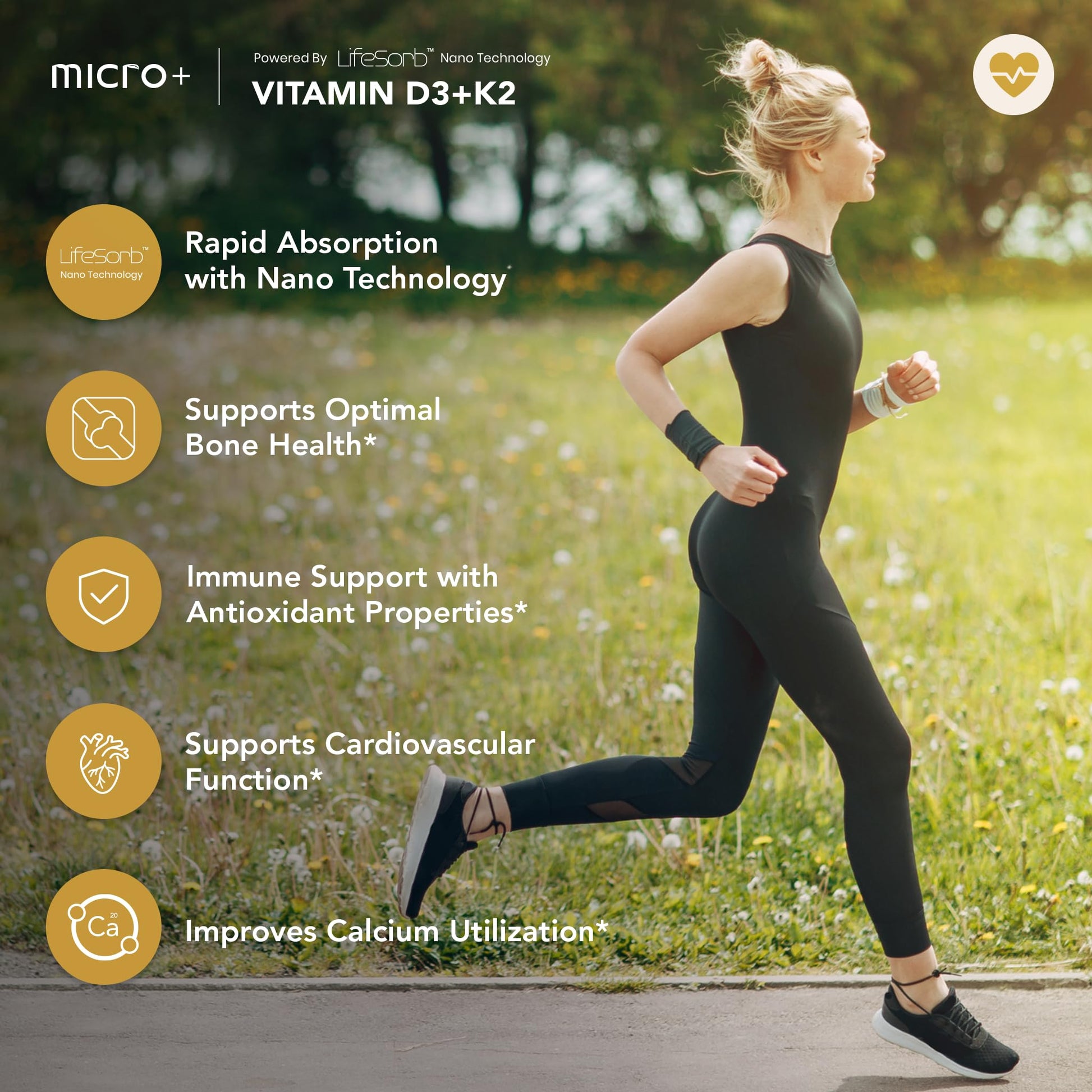 D3K2+ Micro Plus Health botella y cápsulas vitaminas