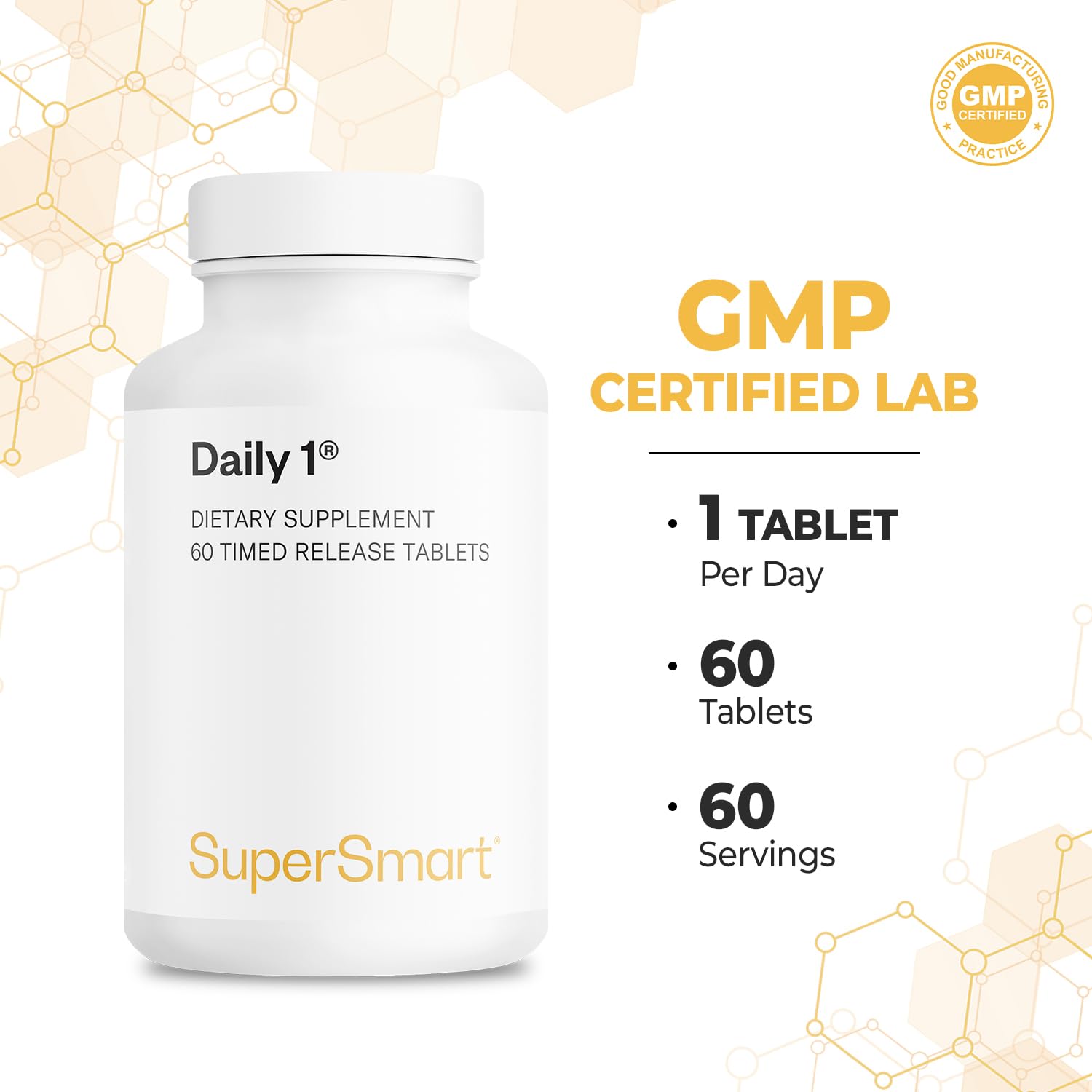 Daily 1 multivitamínico certificado GMP, 60 tabletas