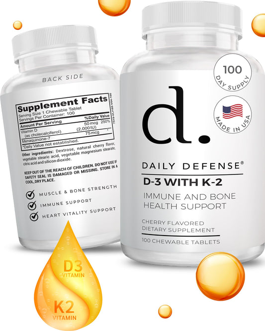 Daily Defense suplemento vitamina d3 k2 2000 iu frasco