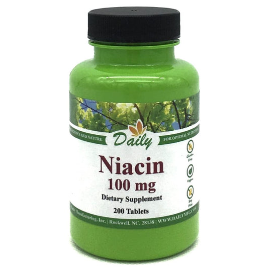 Botella Daily Manufacturing Niacina vitamina B3 200 tabletas