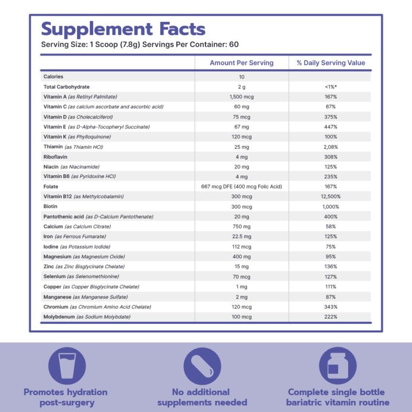 Datos nutricionales del multivitamínico Bari Life bariátrico