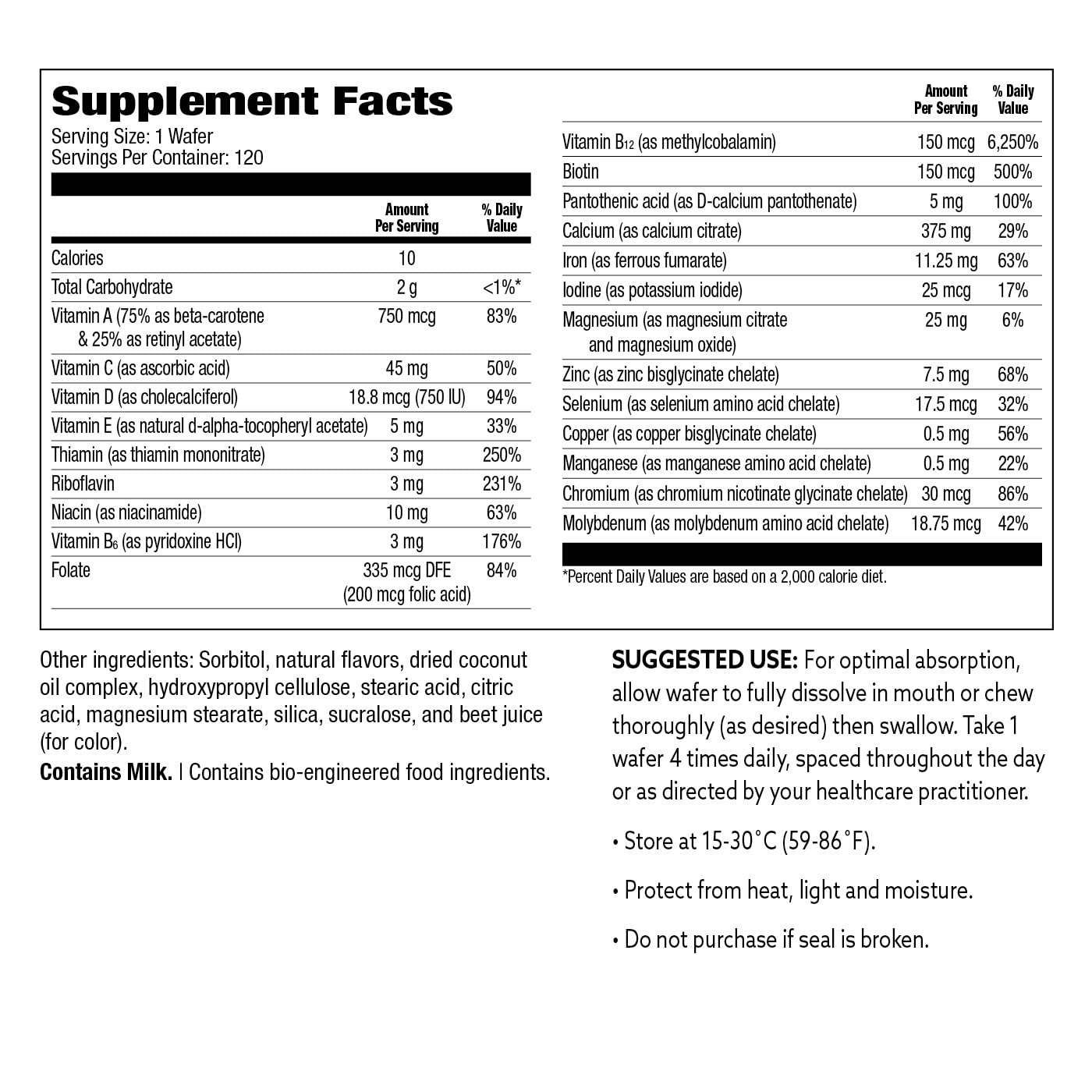 Datos nutricionales de Bariatric Choice, tabla completa