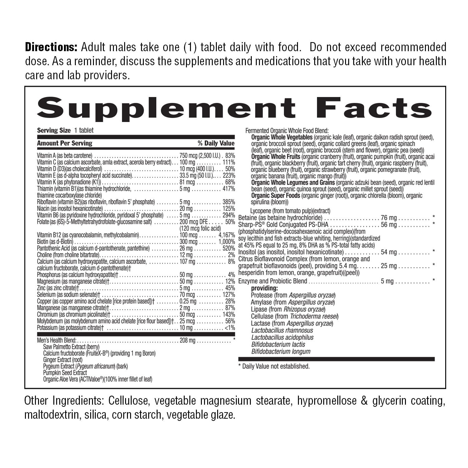 Datos nutricionales del suplemento de Country Life
