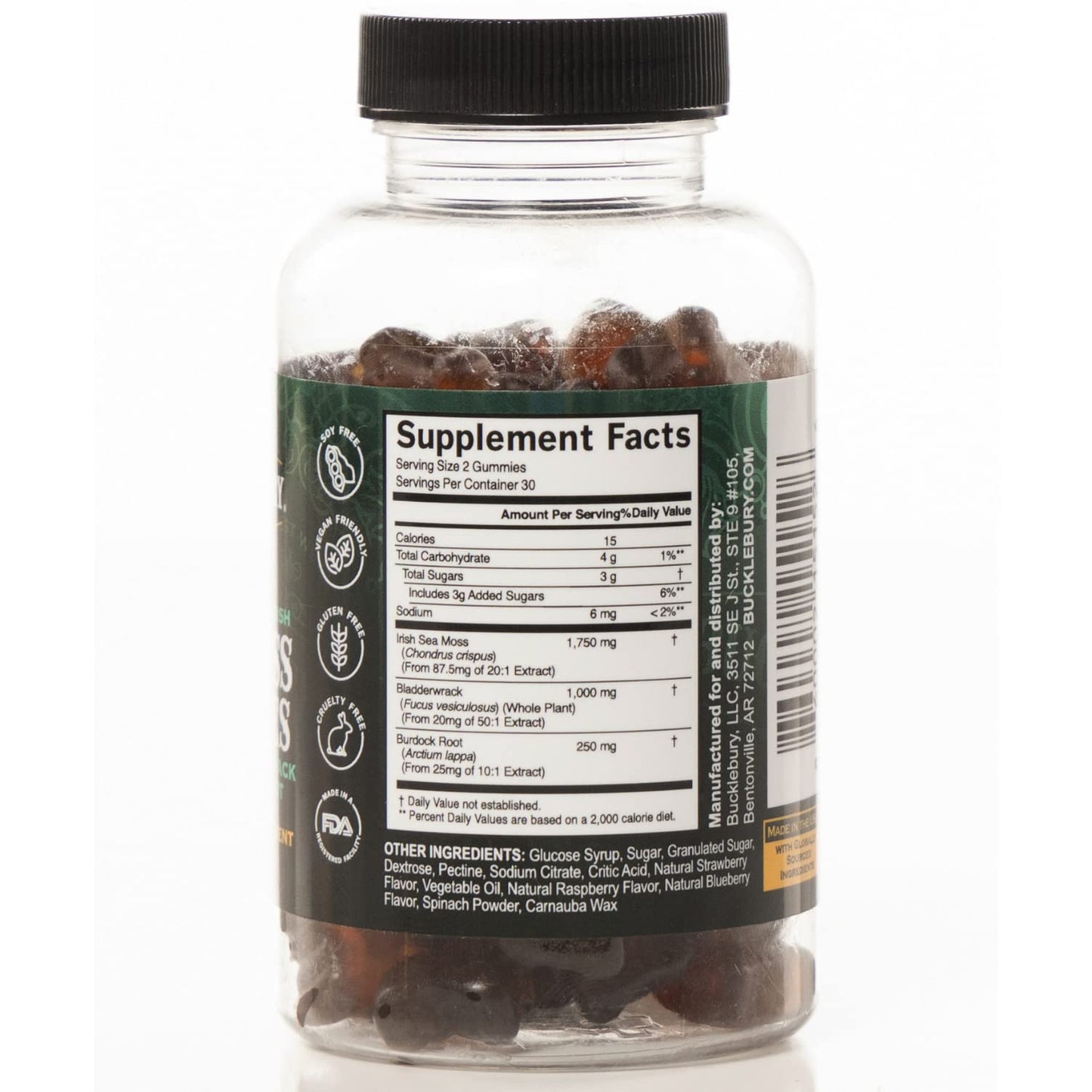 Datos nutricionales de las gomitas de musgo marino.