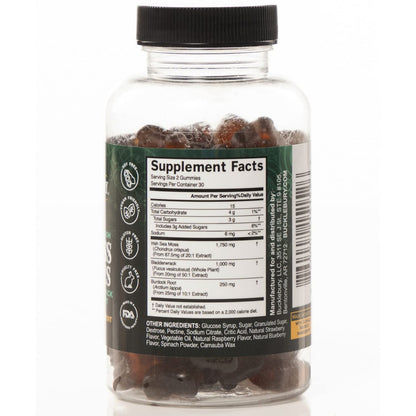 Datos nutricionales de las gomitas de musgo marino.