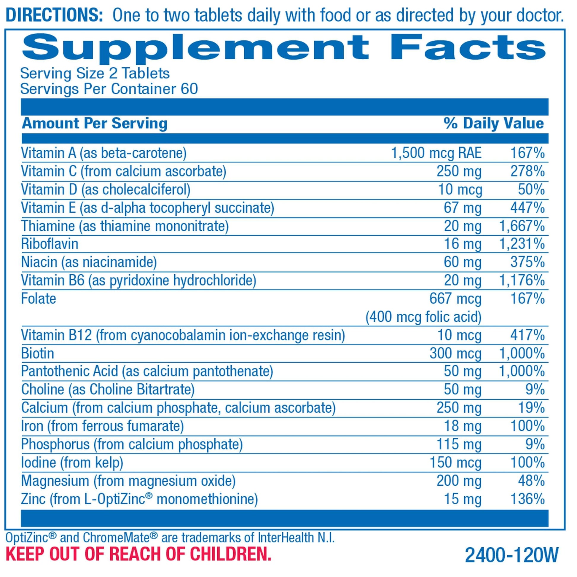 Datos nutricionales del suplemento AVED-Multi
