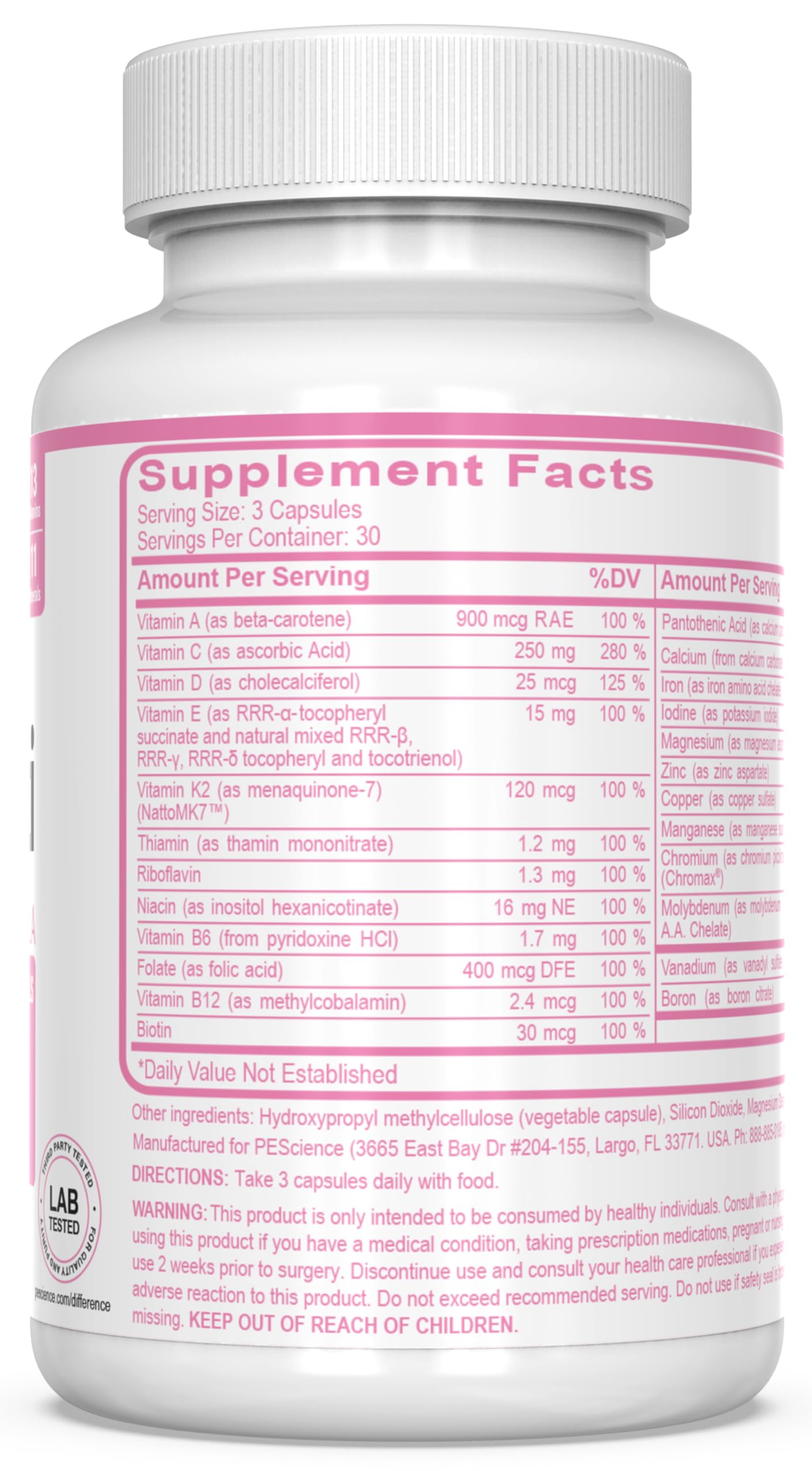 Datos nutricionales de TruMulti multivitamínico 90 cápsulas