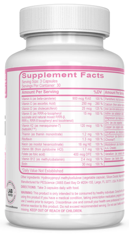 Datos nutricionales de TruMulti multivitamínico 90 cápsulas